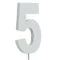 Floristik24 Chiffre anniversaire blanc „5 » sur tige L. 27 cm 10 p.