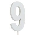 Floristik24 Numéro anniversaire &quot;9&quot; sur le bâton blanc L27cm 10pcs
