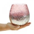 Floristik24 Lanterne en verre, photophore, décoration de table, bougie en verre rose/argent Ø15cm H15cm