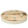 Floristik24 Porte-bougies pour quatre bougies coniques, plateau rond en bois, 25 cm