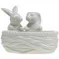 Lapins avec nid, décoration de table, nid de Pâques, décoration en porcelaine, bol décoratif blanc L15cm H11cm