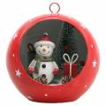 Floristik24 Boule de Noël à accrocher bonhomme de neige et LED rouge Ø14cm Pour piles