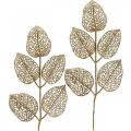 Floristik24 Plantes artificielles, déco branche, feuille déco paillettes dorées L36cm 10p