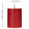 Bougie pilier LED en cire véritable rouge avec minuterie et lumière blanc chaud, 12 cm | Floristik24.be