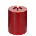 Bougie pilier LED en cire véritable rouge avec minuterie et lumière blanc chaud, 12 cm | Floristik24.be
