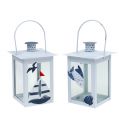 Floristik24 Set de lanternes 10cm x 10cm H22cm blanc-bleu 2pcs