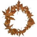 Floristik24 Couronne de feuilles, rouille noble, décoration en métal, couronne, décoration d&#39;automne, fleuriste commémorative Ø29cm