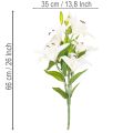 Lys artificiels, 6 fleurs blanches, branche fleurie réaliste, 66 cm | Floristik24.be