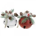Floristik24 Cloches avec merles, décorations oiseaux, hiver, cloches décoratives pour Noël blanc/rouge Ø9cm H10cm lot de 2