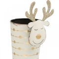 Floristik24 Cache-pot renne, décoration de l&#39;Avent, décoration métal, cache-pot pour Noël blanc, doré H28cm Ø8.5cm