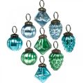 Floristik24 Mélange de mini boules en verre, diamant/boule/cône, décoration de sapin de Noël aspect antique Ø3–3,5 cm H4,5–5,5 cm 9 pièces