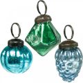 Floristik24 Mélange de mini boules en verre, diamant/boule/cône, décoration de sapin de Noël aspect antique Ø3–3,5 cm H4,5–5,5 cm 9 pièces