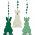 Floristik24 Lapins de Pâques à suspendre, décorations de printemps, pendentifs, lapins décoratifs vert, blanc 3pcs