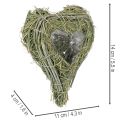 Cœur décoratif en herbe naturelle avec insert en feuille d'aluminium, 14 cm, 2 pièces | Floristik24.be