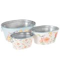 Floristik24 Pots de fleurs, printemps, jardinières pour fleurs/oiseaux, récipient ovale en métal L39/31/24,5 cm, lot de 3