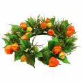 Couronne de physalis artificielle, orange et verte, Ø 28 cm, décoration d'automne | Floristik24.be