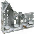 Maisons lumineuses, décorations de fenêtre, lanternes argentées, lanterne en métal aspect antique, L 67,5 cm x H 20 cm | Floristik24.be
