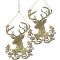 Floristik24 Renne à suspendre, décoration de Noël, tête de cerf, pendentif métal doré aspect antique H23cm 2pcs