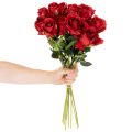 Rose artificielle à longue tige, fleur artificielle rouge, 62 cm, lot de 12 | Floristik24.be