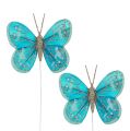 Floristik24 Papillons décoratifs turquoise avec paillettes 7cm 4pcs