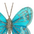 Floristik24 Papillons décoratifs turquoise avec paillettes 7cm 4pcs
