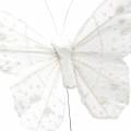 Floristik24 Papillon plume sur fil blanc avec paillettes 10cm 12pcs