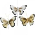 Floristik24 Papillon déco, décoration printanière, mite sur fil marron, jaune, blanc 6×9cm 12pcs