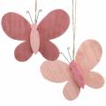 Papillon à suspendre bois rose 13cm x 22cm 2pcs