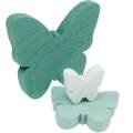 Floristik24 Papillons à saupoudrer de vert, menthe, décoration de saupoudrage de bois blanc 29pcs