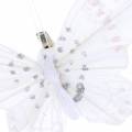 Floristik24 Papillon plume sur clip blanc 10cm 12 p
