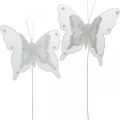 Papillons avec perles et mica, décorations de mariage, papillons en plumes sur fil blanc