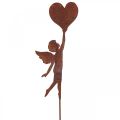 Piquet de jardin ange rouille avec décoration coeur Saint Valentin 60cm