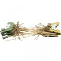 Floristik24 Plug oiseau papillon, décoration bois, plug végétal décoration printemps vert, jaune L24/25cm 12pcs