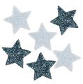 Floristik24 Étoiles mini 1,5cm blanches, bleues avec mica 144pcs