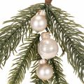Branche de sapin artificielle avec mini boules de Noël blanches, 46 cm, 2 pièces | Floristik24.be