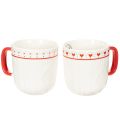 Floristik24 Mug à café avec anse rouge, motif tricoté et décoration en forme de cœur, en céramique, 9 cm, lot de 2