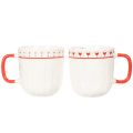 Mug à café avec anse rouge, motif tricoté et décoration en forme de cœur, en céramique, 9 cm, lot de 2 | Floristik24.be