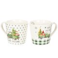 Floristik24 Mug à café Joyeux Noël, motif voiture de Noël, tasse en céramique 10 cm, lot de 2