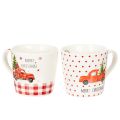 Floristik24 Mug de Noël avec voiture et sapin, mugs en céramique, 10 cm, lot de 2