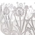 Floristik24 Plateau déco avec pissenlits, décoration métal pour printemps blanc, argenté shabby chic Ø25cm H10.5cm