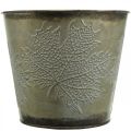 Floristik24 Pot d&#39;automne, cache-pot avec feuilles, décoration métal doré Ø16.5cm H14.5cm