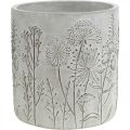 Floristik24 Cache-pot en béton blanc avec fleurs en relief vintage Ø16cm