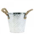 Floristik24 Cache-pot avec motif fleuri, vase en métal, cache-pot avec anses Ø12cm