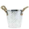 Floristik24 Cache-pot avec anses, bol décoratif à motif de fleurs, récipient en métal Ø14,5cm