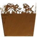 Floristik24 Cache-pot, métal décor oiseaux, cache pot, patine printanière H15,5cm