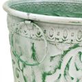Floristik24 Pots en métal avec anses, jardinières avec gaufrage blanc, vert shabby chic H20,5/18,5/16cm Ø25,5/20,5/15,5cm lot de 3