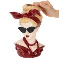 Vase en forme de tête de femme portant des lunettes de soleil et un collier de perles, 30 cm | Floristik24.be