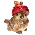 Floristik24 Figurine décorative d'oiseau avec chapeau en forme de pomme rouge, décoration d'automne, 13 cm
