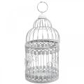 Cage à suspendre, volière décorative, décoration métal, shabby chic blanc Ø12.5cm H25cm
