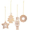 Floristik24 Décorations de Noël, pain d'épice, aspect glaçage, casse-noisette, étoile, sapin, couronne, 6 cm, lot de 4